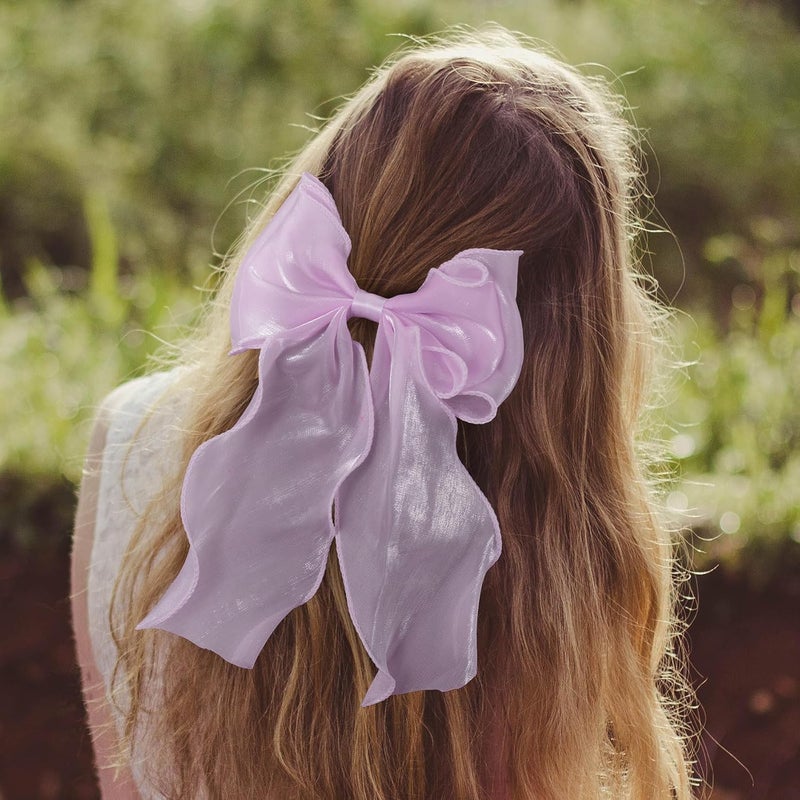 STSTR 2Pcs Large Hair Bow Clips, Purple Silk Yarn Ribbon Bow Hair Barrette for Women, Elegant Long Tail Bowknot French Hair Accessories for Wedding, Parties, Festivals - Image 5